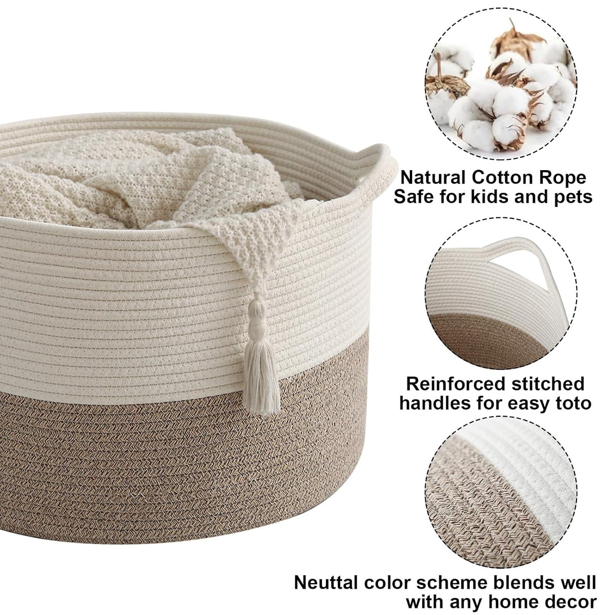 90L Large Blanket Basket,Rope Woven Laundry Basket-Yellow