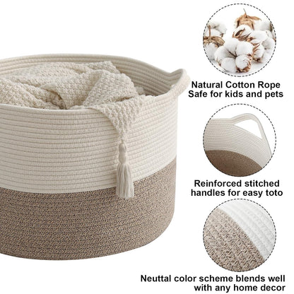 90L Large Blanket Basket,Rope Woven Laundry Basket-Yellow