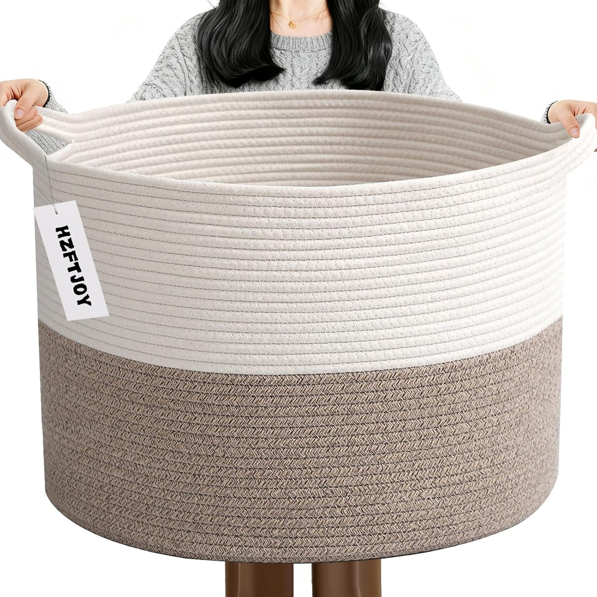 90L Large Blanket Basket,Rope Woven Laundry Basket-Yellow
