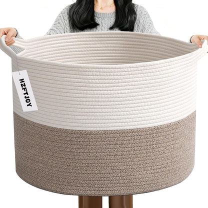 90L Large Blanket Basket,Rope Woven Laundry Basket-Yellow