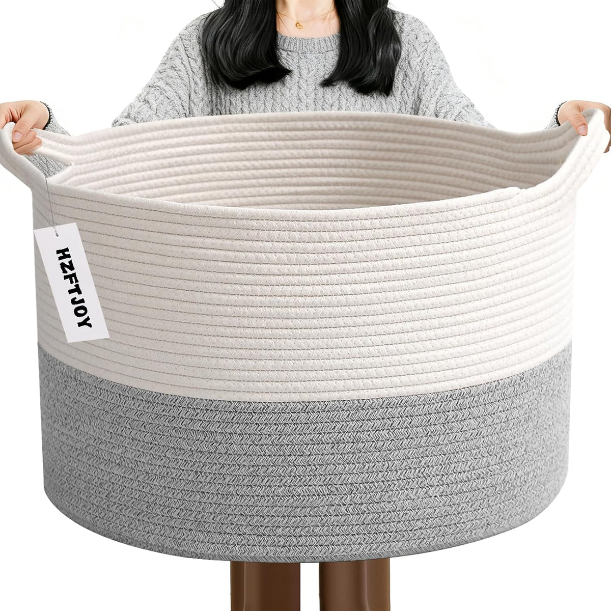 90L Large Blanket Basket,Rope Woven Laundry Basket-Yellow