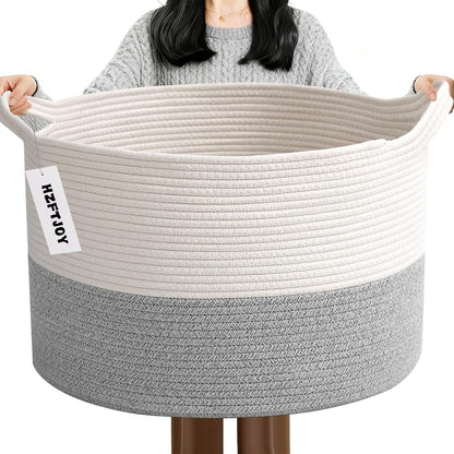 90L Large Blanket Basket,Rope Woven Laundry Basket-Yellow