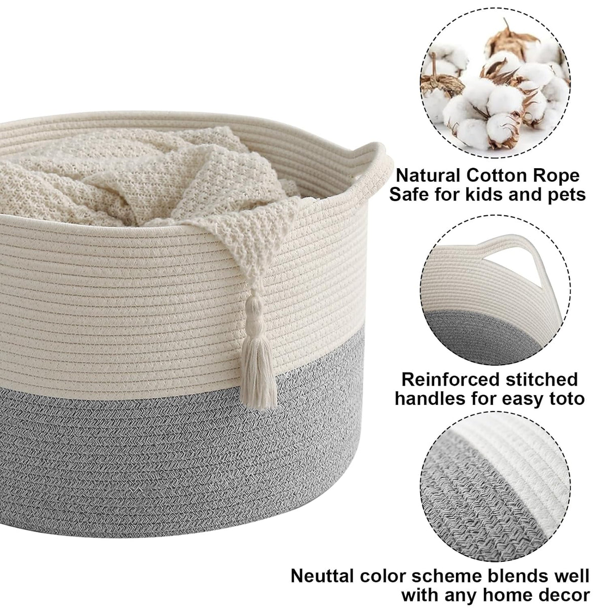 90L Large Blanket Basket,Rope Woven Laundry Basket-Yellow