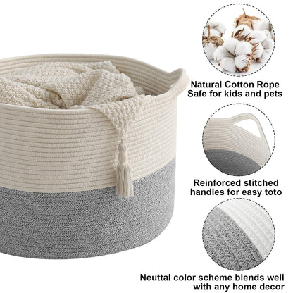 90L Large Blanket Basket,Rope Woven Laundry Basket-Yellow