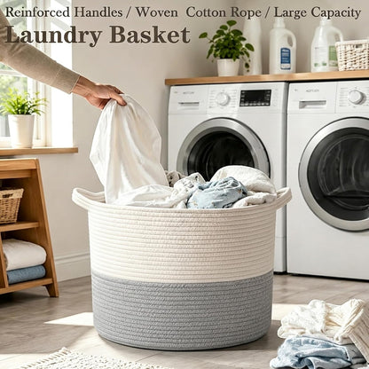 90L Large Blanket Basket,Rope Woven Laundry Basket-Yellow