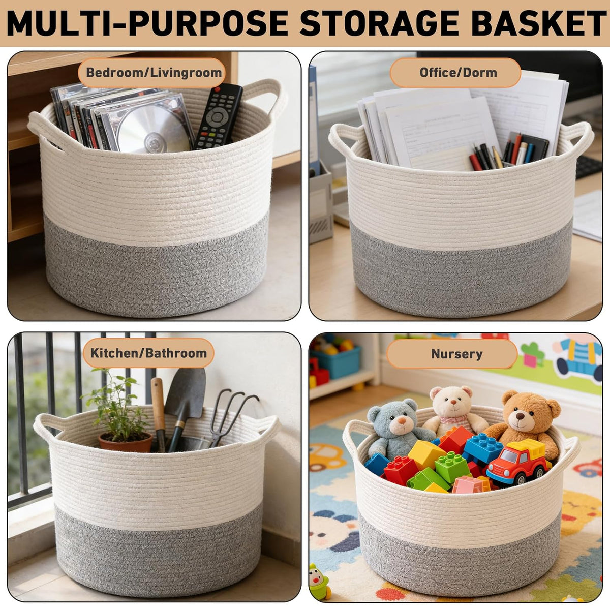 90L Large Blanket Basket,Rope Woven Laundry Basket-Yellow