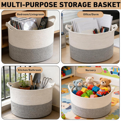 90L Large Blanket Basket,Rope Woven Laundry Basket-Yellow