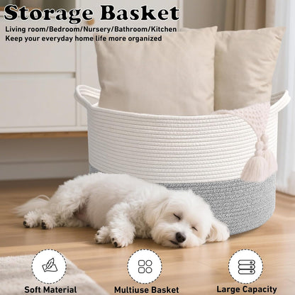90L Large Blanket Basket,Rope Woven Laundry Basket-Yellow