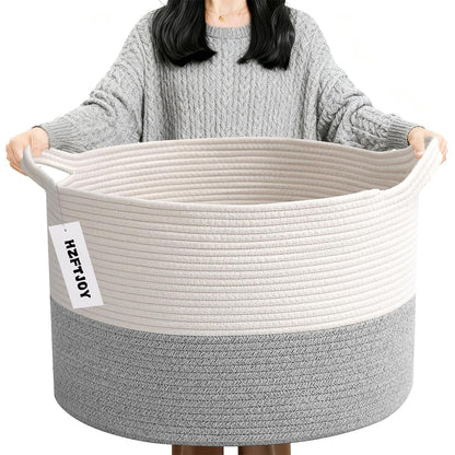 90L Large Blanket Basket,Rope Woven Laundry Basket-Yellow