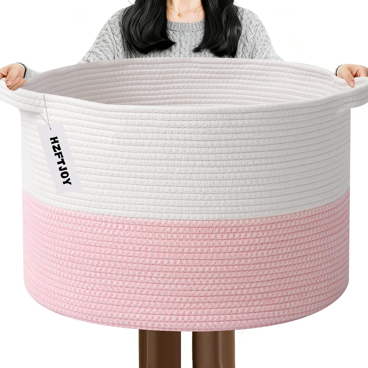 90L Large Blanket Basket,Rope Woven Laundry Basket-Yellow