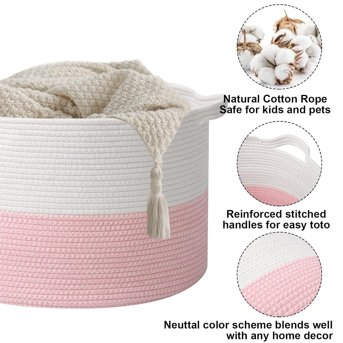 90L Large Blanket Basket,Rope Woven Laundry Basket-Yellow