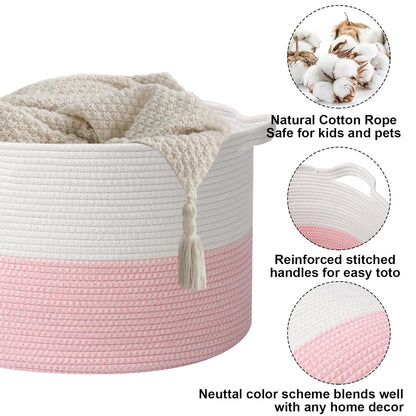 90L Large Blanket Basket,Rope Woven Laundry Basket-Yellow