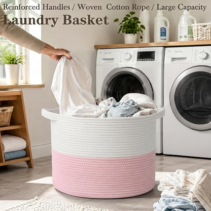 90L Large Blanket Basket,Rope Woven Laundry Basket-Yellow