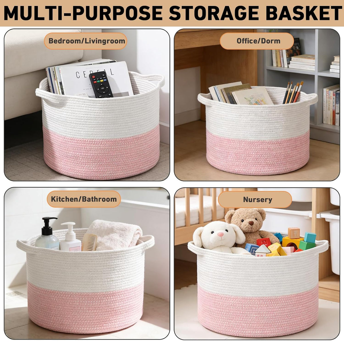 90L Large Blanket Basket,Rope Woven Laundry Basket-Yellow