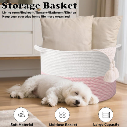 90L Large Blanket Basket,Rope Woven Laundry Basket-Yellow