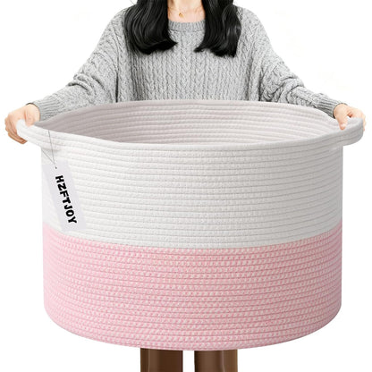 90L Large Blanket Basket,Rope Woven Laundry Basket-Yellow