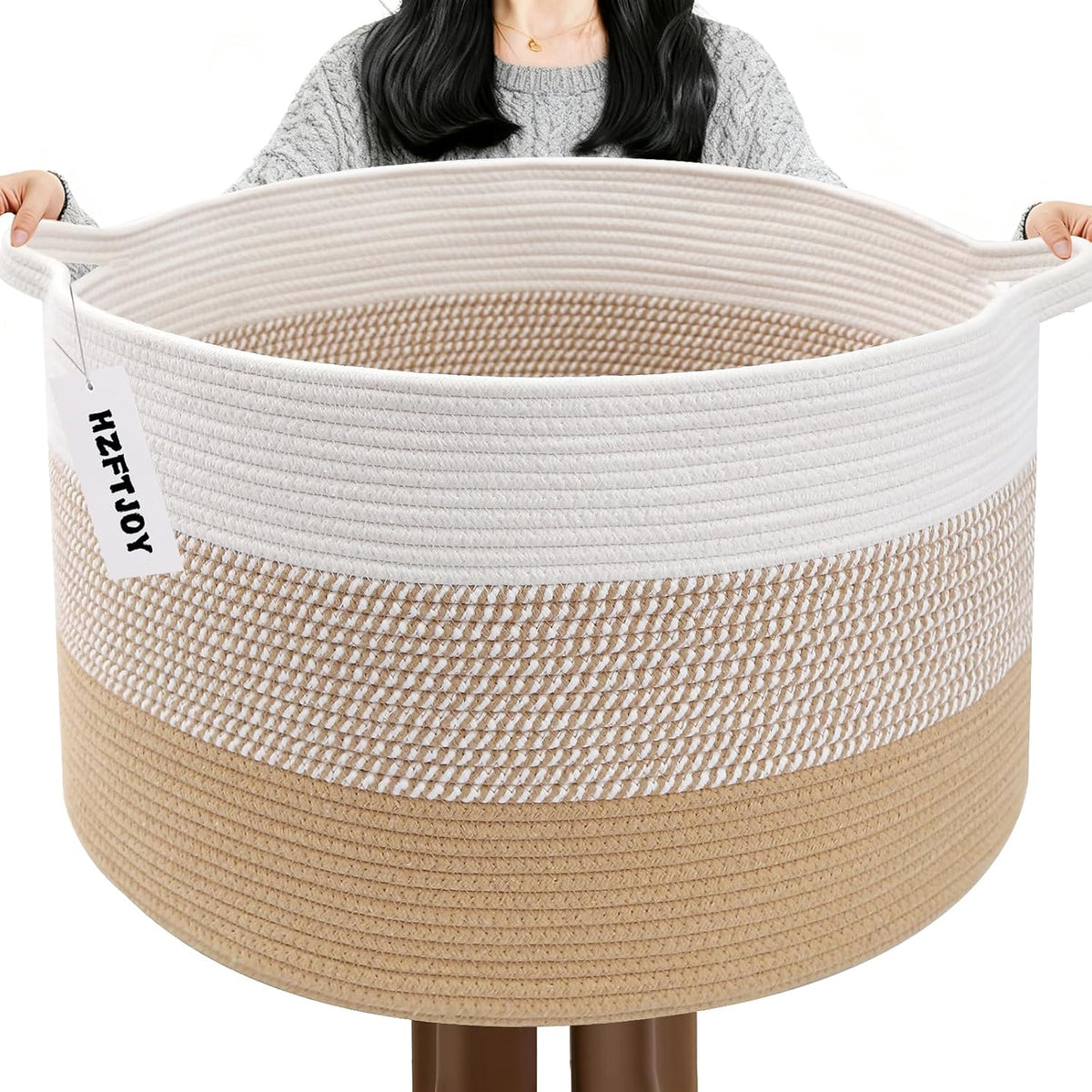 90L Large Blanket Basket,Rope Woven Laundry Basket-Yellow