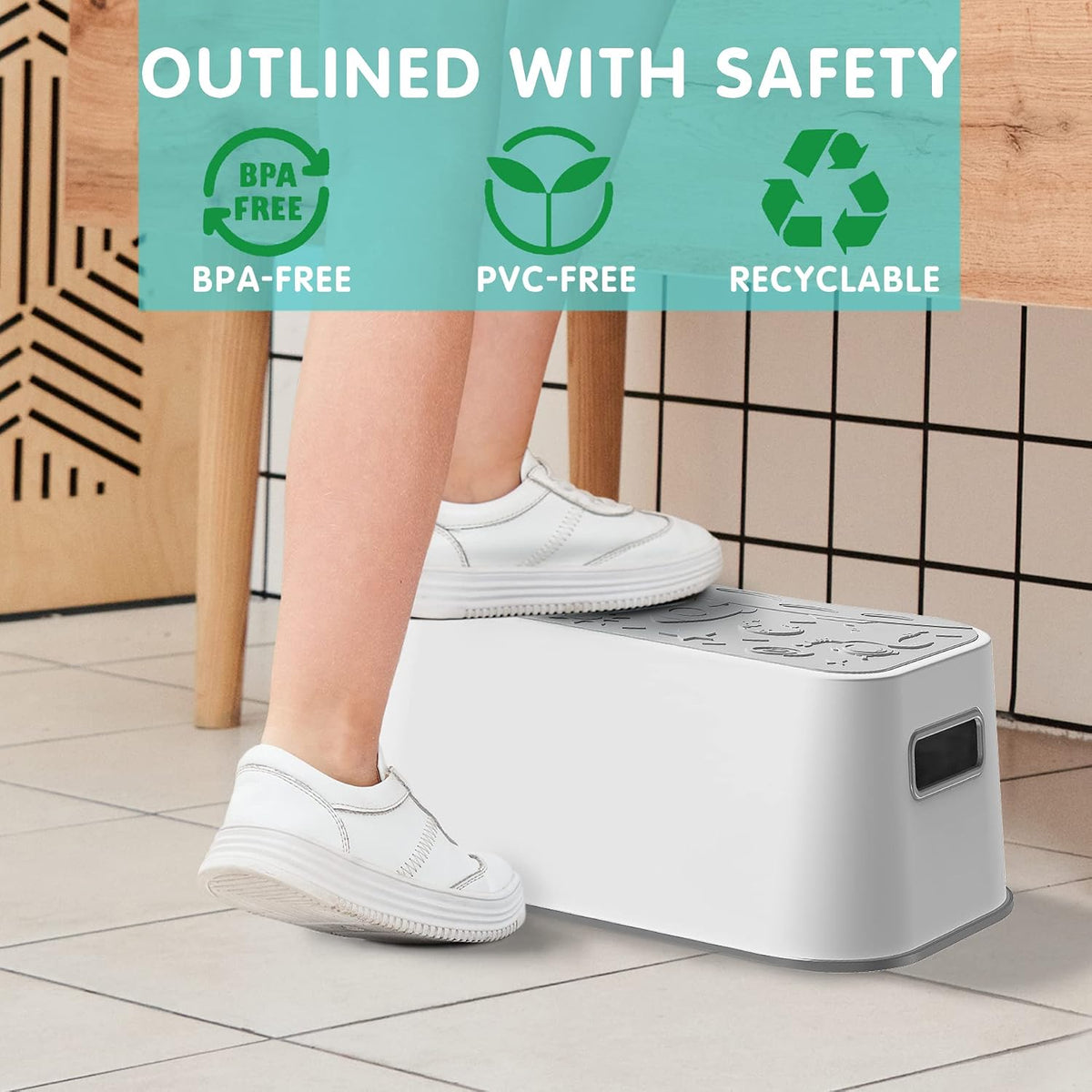 Step Stool for Kids and Adults – Non-Slip Toilet Squatting Stool, 200 lbs Capacity, Potty Training Step Stool for Toddlers, Better Posture Bathroom & Sink Use(Gray White)