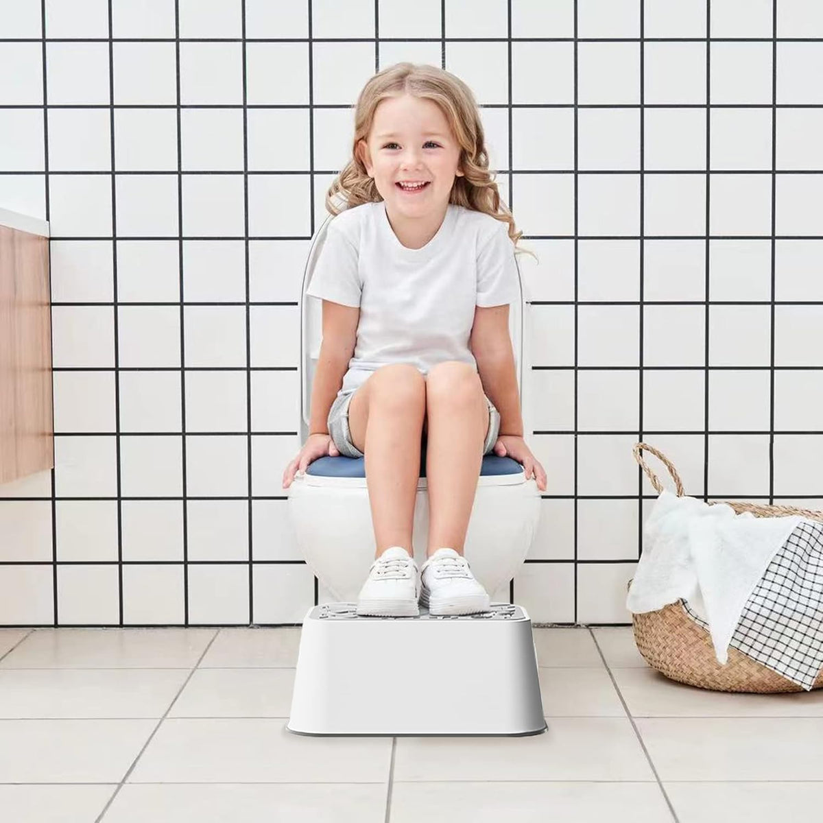 Step Stool for Kids and Adults – Non-Slip Toilet Squatting Stool, 200 lbs Capacity, Potty Training Step Stool for Toddlers, Better Posture Bathroom & Sink Use(Gray White)