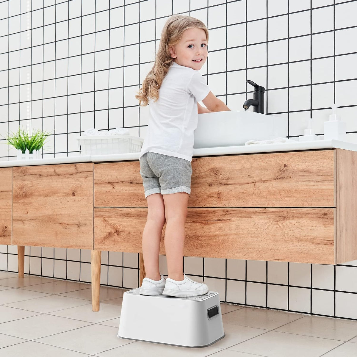 Step Stool for Kids and Adults – Non-Slip Toilet Squatting Stool, 200 lbs Capacity, Potty Training Step Stool for Toddlers, Better Posture Bathroom & Sink Use(Gray White)
