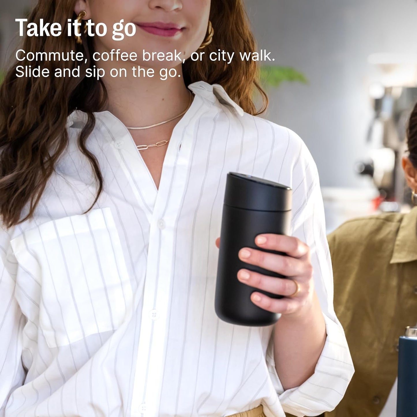 Carter Slide 16 oz Ceramic Lined Travel Coffee Mug, Stone Blue | Vacuum Insulated Stainless Steel Tumbler, Hot 6h Cold 6h, Dishwasher Safe, Reusable Coffee Cup, Slide Lid, Stone Blue