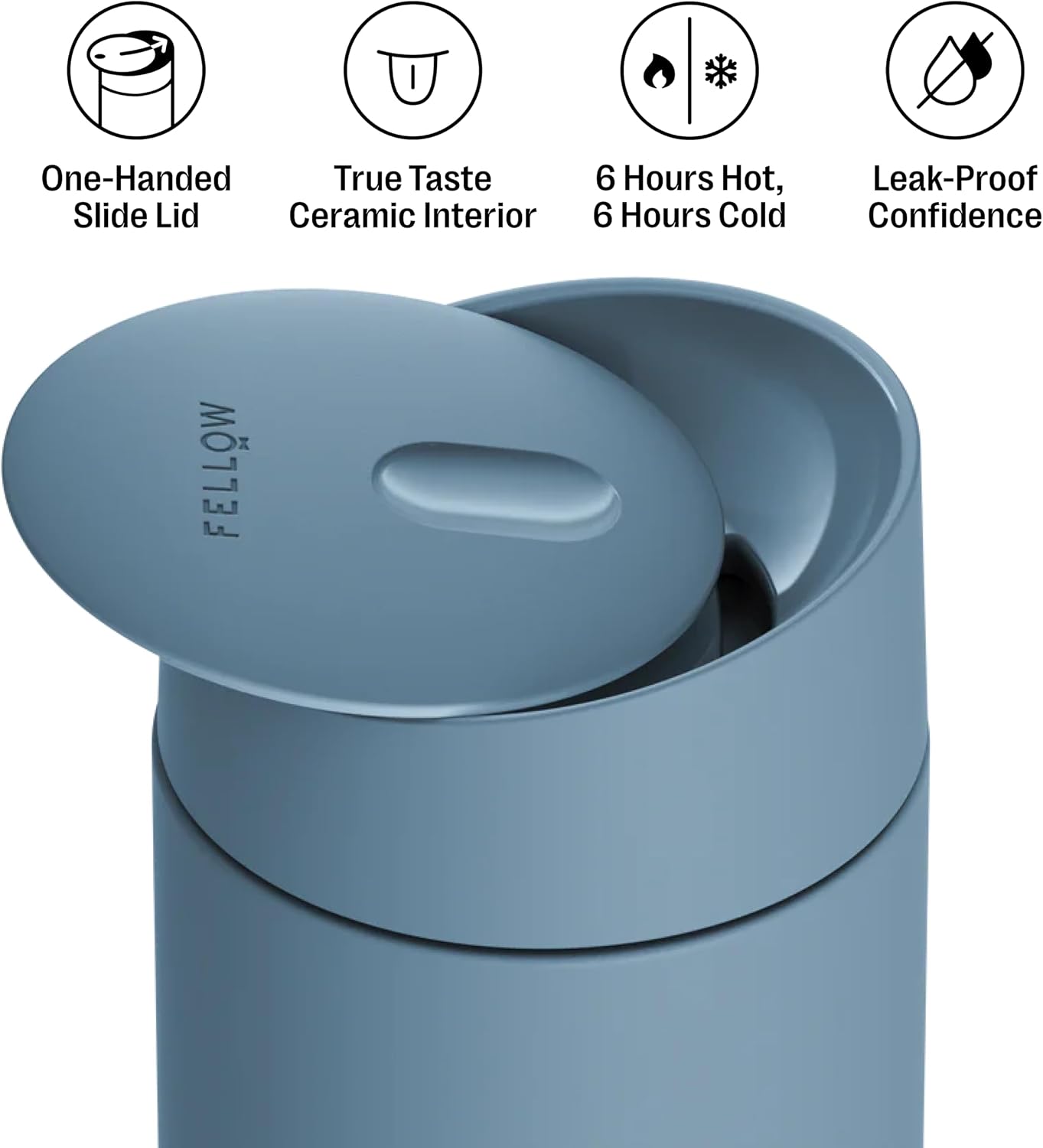 Carter Slide 16 oz Ceramic Lined Travel Coffee Mug, Stone Blue | Vacuum Insulated Stainless Steel Tumbler, Hot 6h Cold 6h, Dishwasher Safe, Reusable Coffee Cup, Slide Lid, Stone Blue