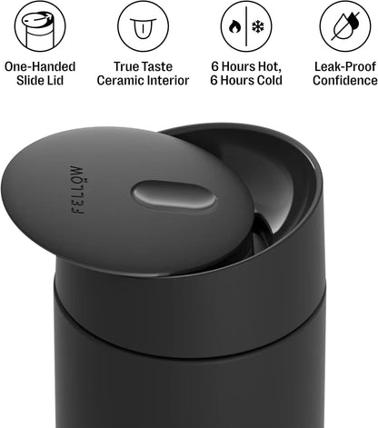 Carter Slide 16 oz Ceramic Lined Travel Coffee Mug, Stone Blue | Vacuum Insulated Stainless Steel Tumbler, Hot 6h Cold 6h, Dishwasher Safe, Reusable Coffee Cup, Slide Lid, Stone Blue