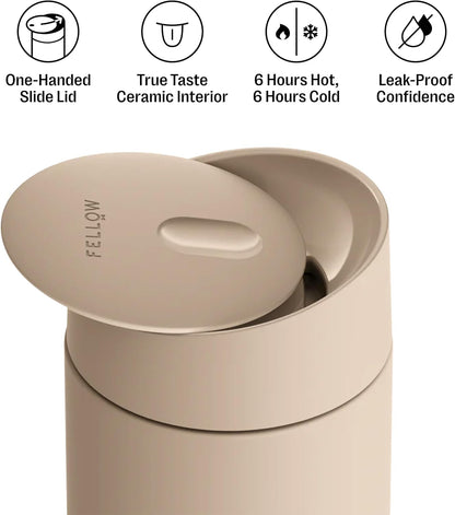 Carter Slide 16 oz Ceramic Lined Travel Coffee Mug, Stone Blue | Vacuum Insulated Stainless Steel Tumbler, Hot 6h Cold 6h, Dishwasher Safe, Reusable Coffee Cup, Slide Lid, Stone Blue