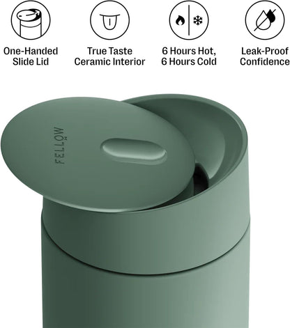 Carter Slide 16 oz Ceramic Lined Travel Coffee Mug, Stone Blue | Vacuum Insulated Stainless Steel Tumbler, Hot 6h Cold 6h, Dishwasher Safe, Reusable Coffee Cup, Slide Lid, Stone Blue