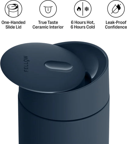 Carter Slide 16 oz Ceramic Lined Travel Coffee Mug, Stone Blue | Vacuum Insulated Stainless Steel Tumbler, Hot 6h Cold 6h, Dishwasher Safe, Reusable Coffee Cup, Slide Lid, Stone Blue