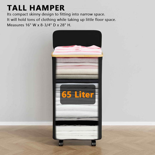 Double Laundry Hamper 2 Section with Lid and Removable Laundry Bags, 160L Clothes Basket with Bamboo Handles, Large Collapsible Hamper for Bedroom, Bathroom, Dorm, Laundry Room - White