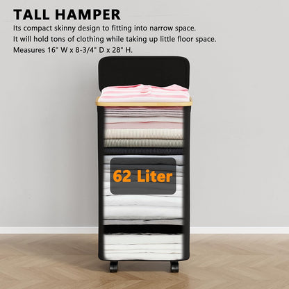 Double Laundry Hamper 2 Section with Lid and Removable Laundry Bags, 160L Clothes Basket with Bamboo Handles, Large Collapsible Hamper for Bedroom, Bathroom, Dorm, Laundry Room - White