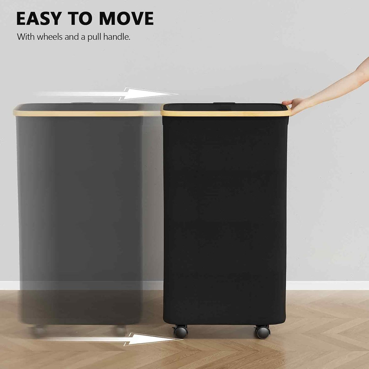 Double Laundry Hamper 2 Section with Lid and Removable Laundry Bags, 160L Clothes Basket with Bamboo Handles, Large Collapsible Hamper for Bedroom, Bathroom, Dorm, Laundry Room - White