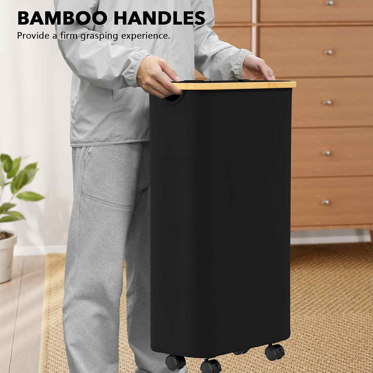 Double Laundry Hamper 2 Section with Lid and Removable Laundry Bags, 160L Clothes Basket with Bamboo Handles, Large Collapsible Hamper for Bedroom, Bathroom, Dorm, Laundry Room - White