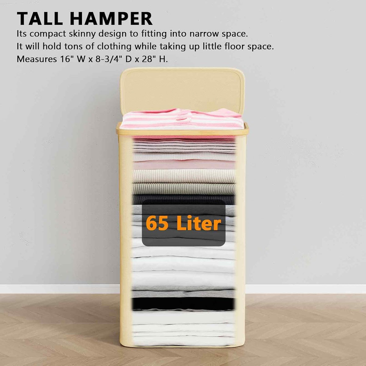 Double Laundry Hamper 2 Section with Lid and Removable Laundry Bags, 160L Clothes Basket with Bamboo Handles, Large Collapsible Hamper for Bedroom, Bathroom, Dorm, Laundry Room - White