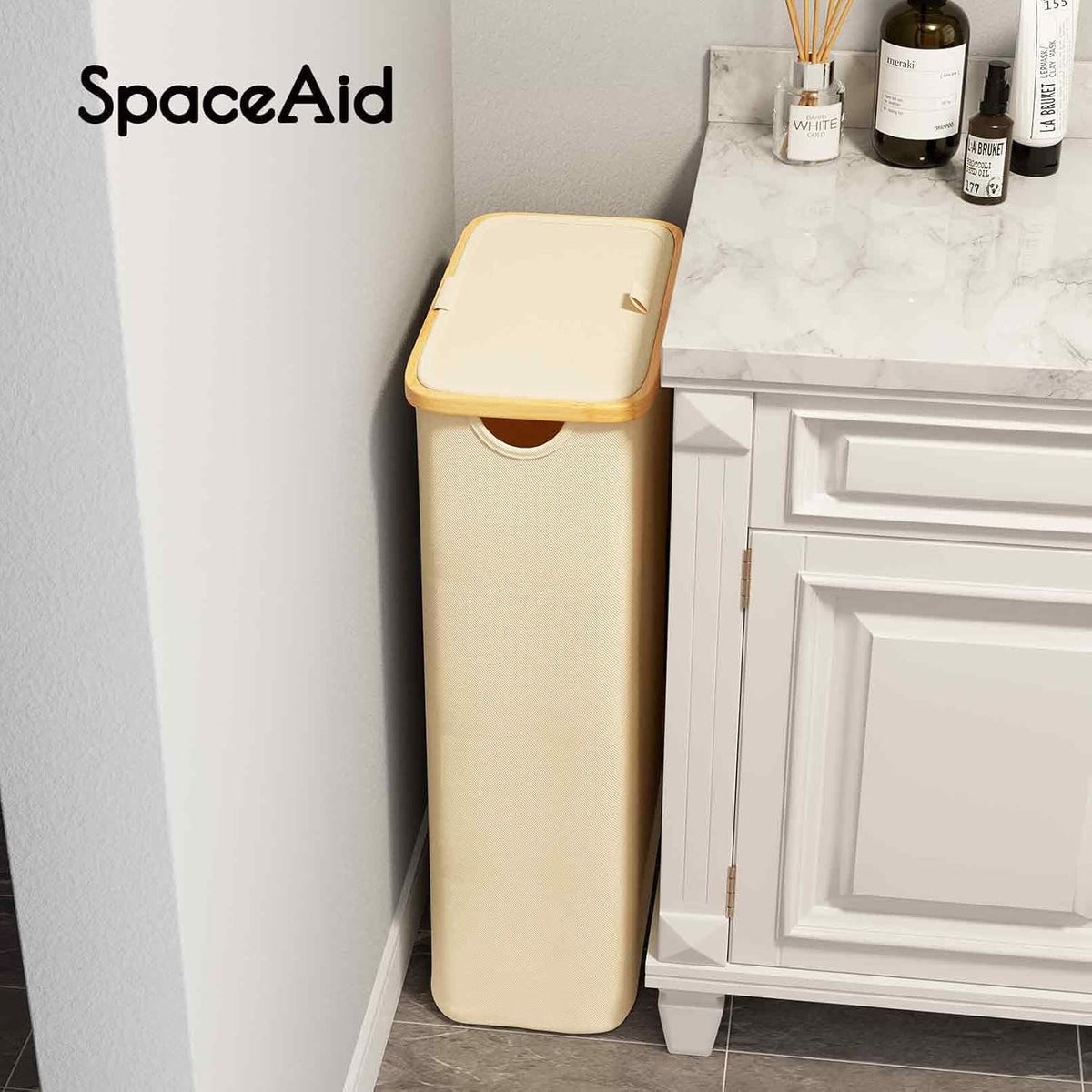 Double Laundry Hamper 2 Section with Lid and Removable Laundry Bags, 160L Clothes Basket with Bamboo Handles, Large Collapsible Hamper for Bedroom, Bathroom, Dorm, Laundry Room - White