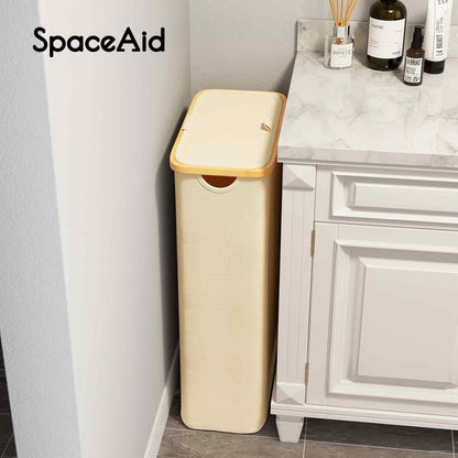 Double Laundry Hamper 2 Section with Lid and Removable Laundry Bags, 160L Clothes Basket with Bamboo Handles, Large Collapsible Hamper for Bedroom, Bathroom, Dorm, Laundry Room - White