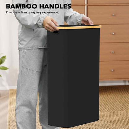Double Laundry Hamper 2 Section with Lid and Removable Laundry Bags, 160L Clothes Basket with Bamboo Handles, Large Collapsible Hamper for Bedroom, Bathroom, Dorm, Laundry Room - White