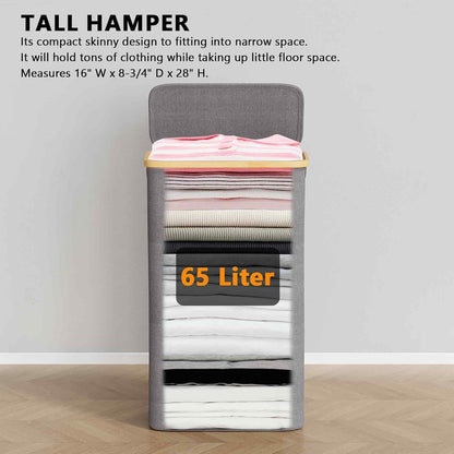 Double Laundry Hamper 2 Section with Lid and Removable Laundry Bags, 160L Clothes Basket with Bamboo Handles, Large Collapsible Hamper for Bedroom, Bathroom, Dorm, Laundry Room - White