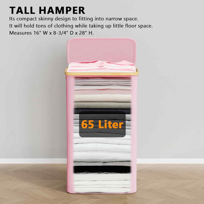 Double Laundry Hamper 2 Section with Lid and Removable Laundry Bags, 160L Clothes Basket with Bamboo Handles, Large Collapsible Hamper for Bedroom, Bathroom, Dorm, Laundry Room - White