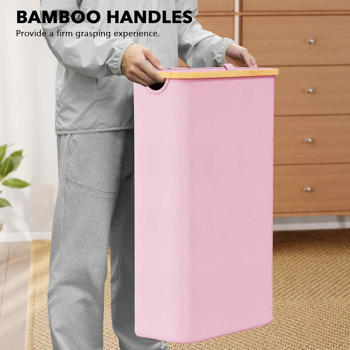 Double Laundry Hamper 2 Section with Lid and Removable Laundry Bags, 160L Clothes Basket with Bamboo Handles, Large Collapsible Hamper for Bedroom, Bathroom, Dorm, Laundry Room - White