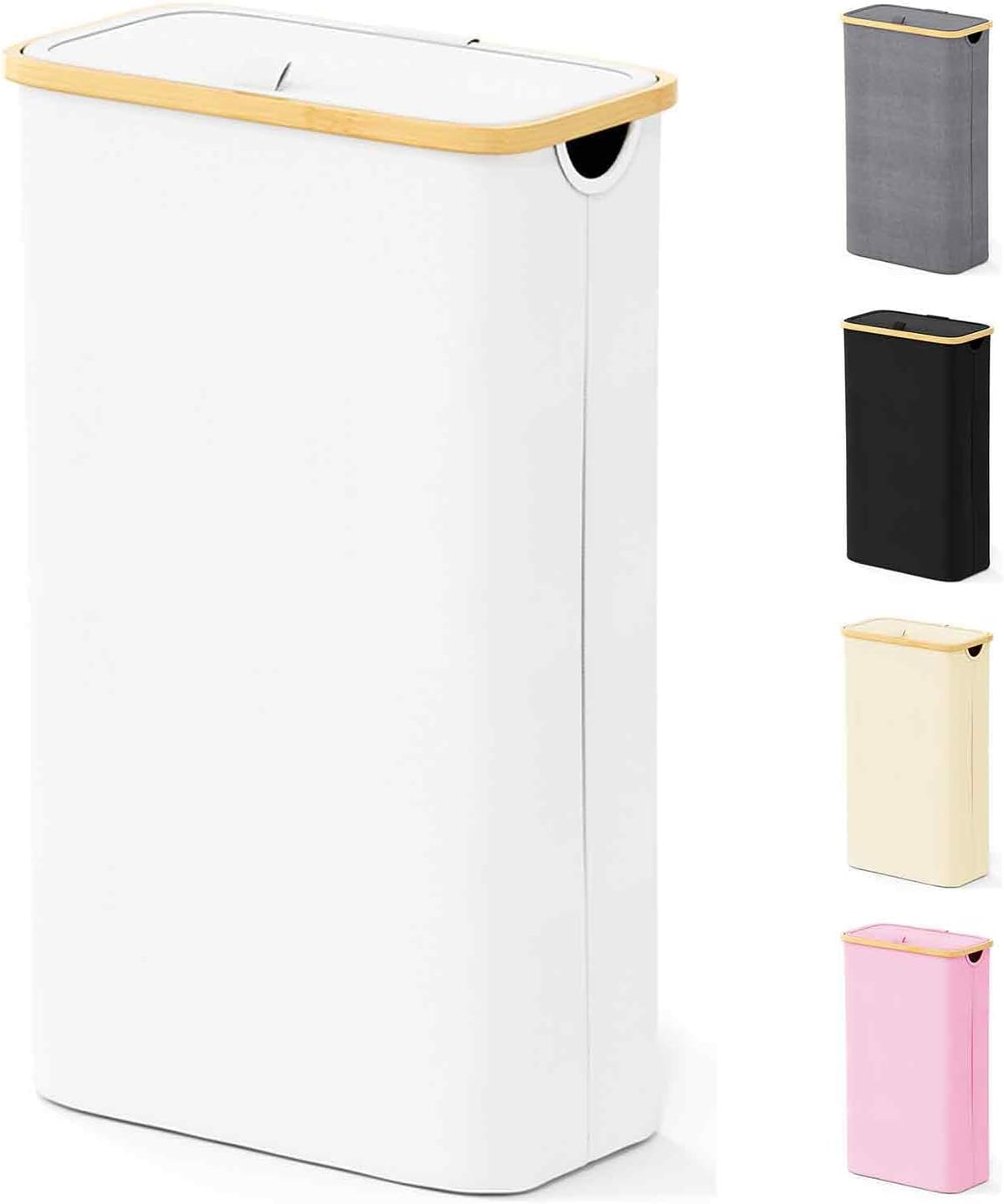 Double Laundry Hamper 2 Section with Lid and Removable Laundry Bags, 160L Clothes Basket with Bamboo Handles, Large Collapsible Hamper for Bedroom, Bathroom, Dorm, Laundry Room - White