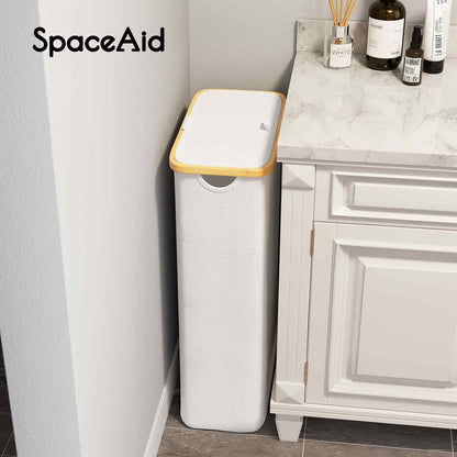 Double Laundry Hamper 2 Section with Lid and Removable Laundry Bags, 160L Clothes Basket with Bamboo Handles, Large Collapsible Hamper for Bedroom, Bathroom, Dorm, Laundry Room - White