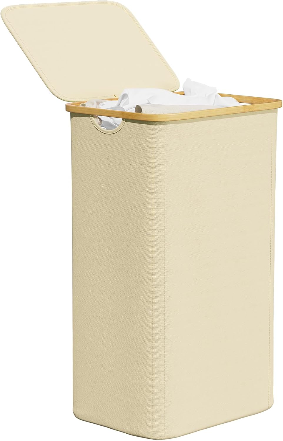 Double Laundry Hamper 2 Section with Lid and Removable Laundry Bags, 160L Clothes Basket with Bamboo Handles, Large Collapsible Hamper for Bedroom, Bathroom, Dorm, Laundry Room - White