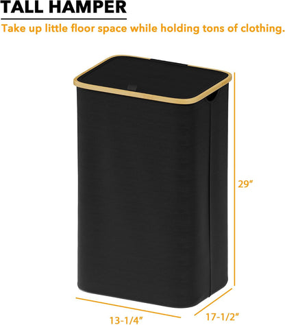 Double Laundry Hamper 2 Section with Lid and Removable Laundry Bags, 160L Clothes Basket with Bamboo Handles, Large Collapsible Hamper for Bedroom, Bathroom, Dorm, Laundry Room - White