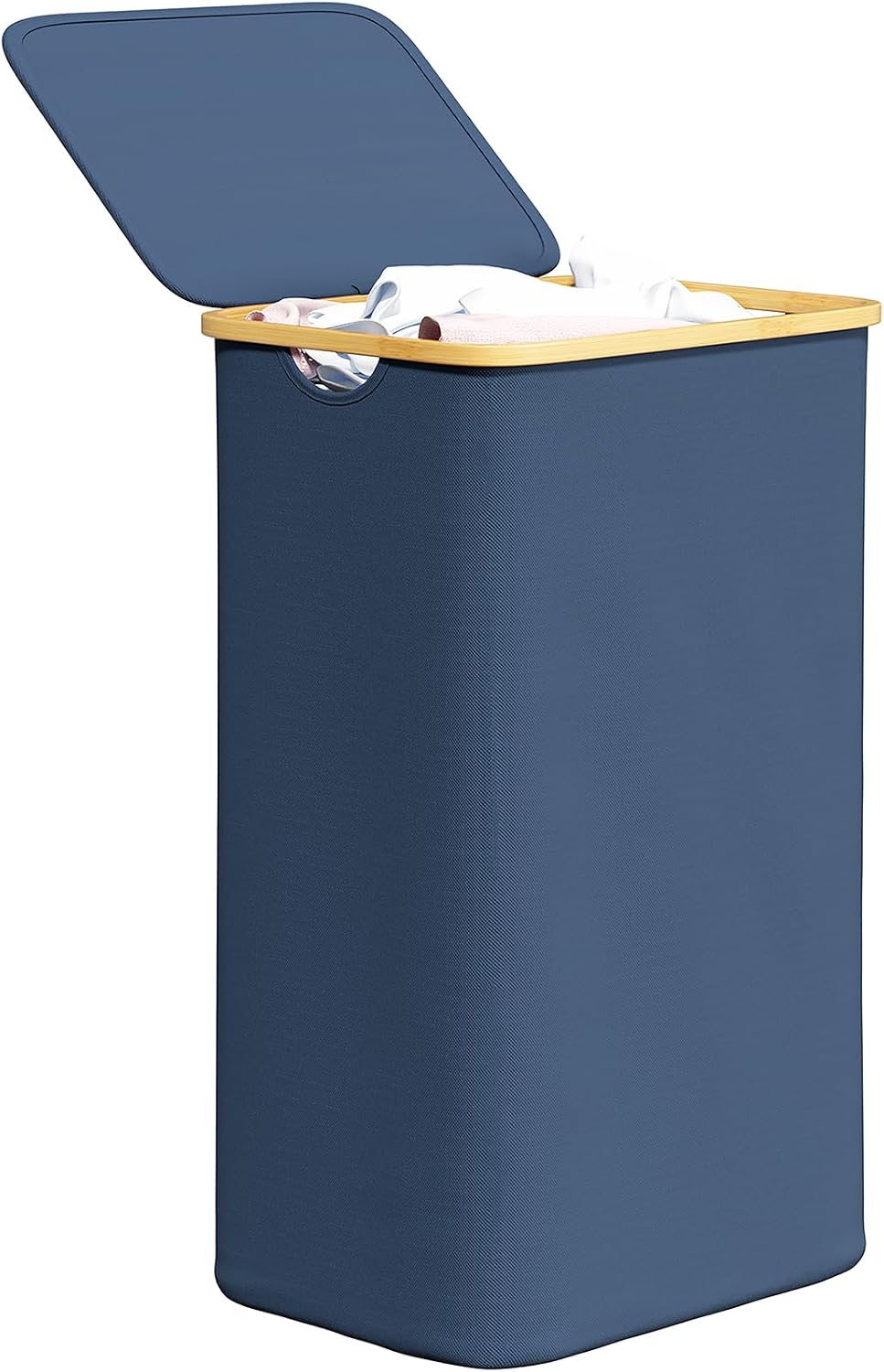 Double Laundry Hamper 2 Section with Lid and Removable Laundry Bags, 160L Clothes Basket with Bamboo Handles, Large Collapsible Hamper for Bedroom, Bathroom, Dorm, Laundry Room - White