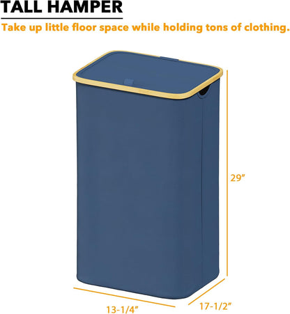 Double Laundry Hamper 2 Section with Lid and Removable Laundry Bags, 160L Clothes Basket with Bamboo Handles, Large Collapsible Hamper for Bedroom, Bathroom, Dorm, Laundry Room - White