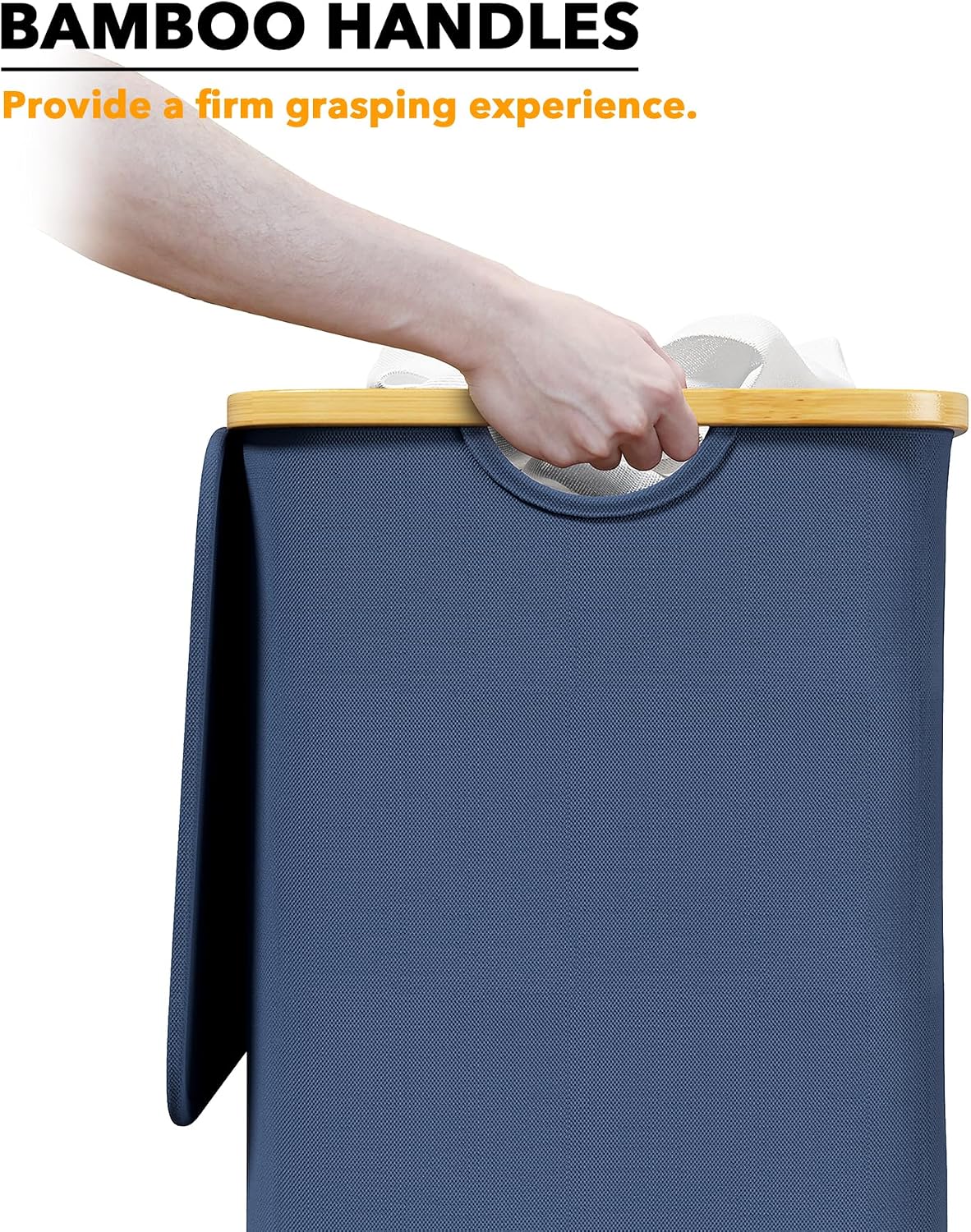 Double Laundry Hamper 2 Section with Lid and Removable Laundry Bags, 160L Clothes Basket with Bamboo Handles, Large Collapsible Hamper for Bedroom, Bathroom, Dorm, Laundry Room - White