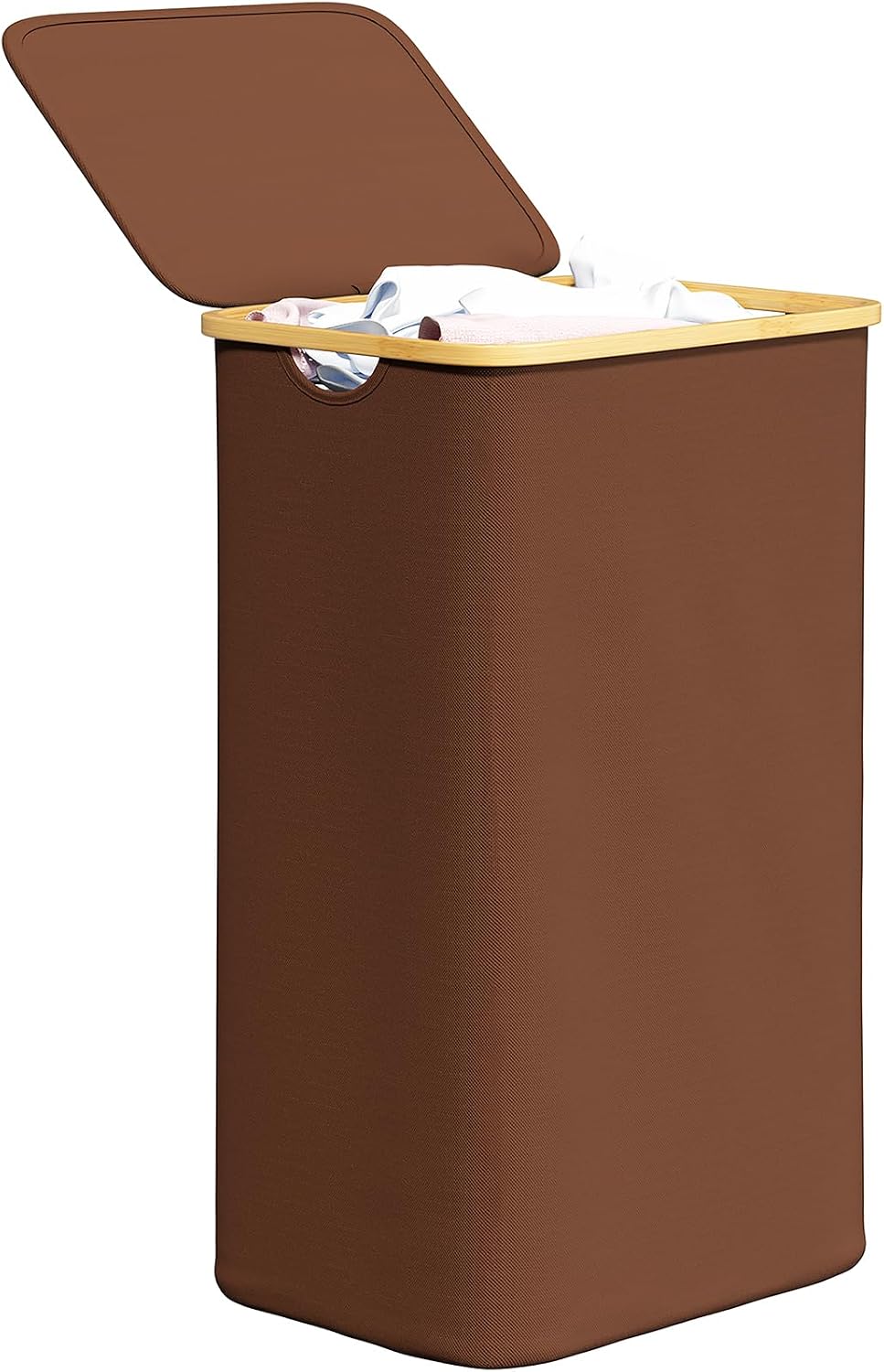 Double Laundry Hamper 2 Section with Lid and Removable Laundry Bags, 160L Clothes Basket with Bamboo Handles, Large Collapsible Hamper for Bedroom, Bathroom, Dorm, Laundry Room - White