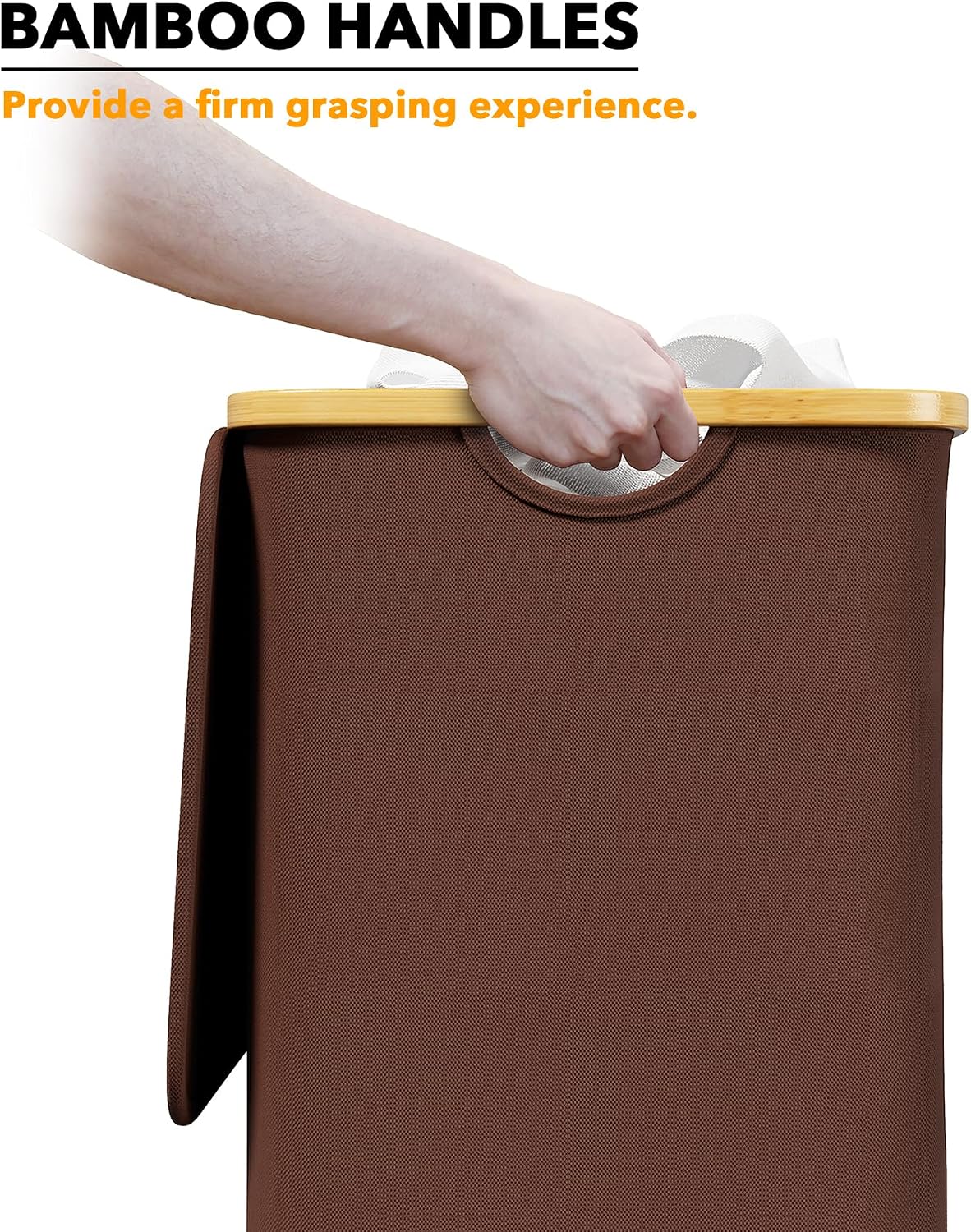 Double Laundry Hamper 2 Section with Lid and Removable Laundry Bags, 160L Clothes Basket with Bamboo Handles, Large Collapsible Hamper for Bedroom, Bathroom, Dorm, Laundry Room - White